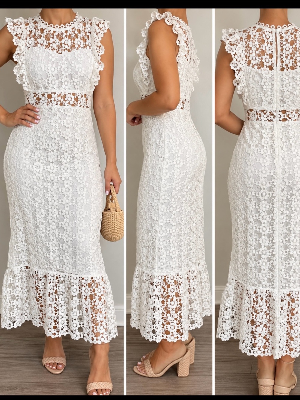 Petal + Pup White Floral Lace Crochet Maxi Dress Size US 10